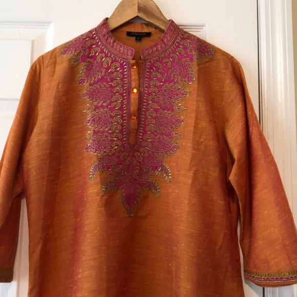 Orange tunic with purple and green embroidery - Picture 4 of 6